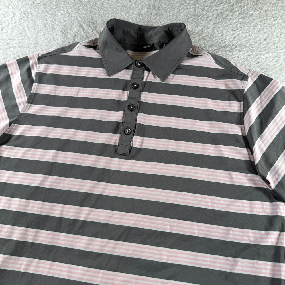 Footjoy Golf Polo Shirt Men's Large Striped Gray Pink Stretch Clean Collar